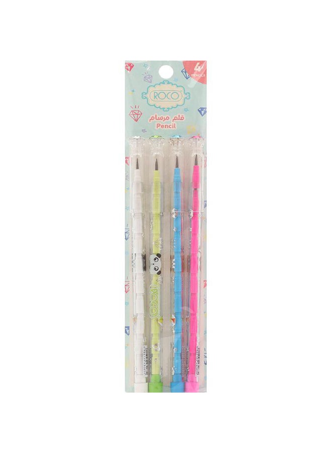 ROCO 4-Piece Mechanical Pencil,0.5 mm White/Pink/Blue/Yellow
