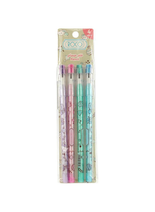 ROCO 4-Piece Mechanical Pencil,0.5 mm Violet/Pink/Blue/Green