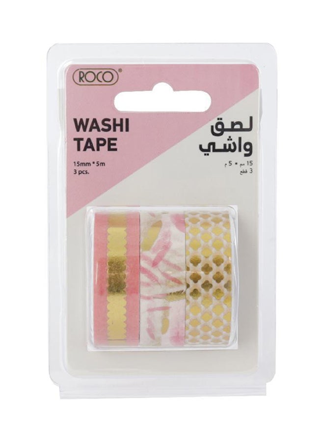 روكو شريط واشي من 3 قطع الوردي/الأبيض/الذهبي