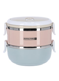 Royalford Two Layer Round Lunch Box Beige/Pink/Blue 1400ml  - Image 2