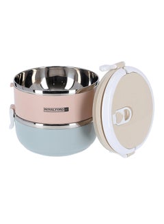 Royalford Two Layer Round Lunch Box Beige/Pink/Blue 1400ml  - Image 3