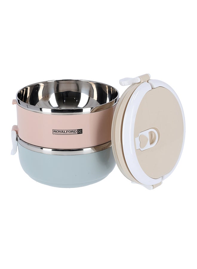 Royalford - Two Layer Round Lunch Box Beige/Pink/Blue 1400ml - Image 1