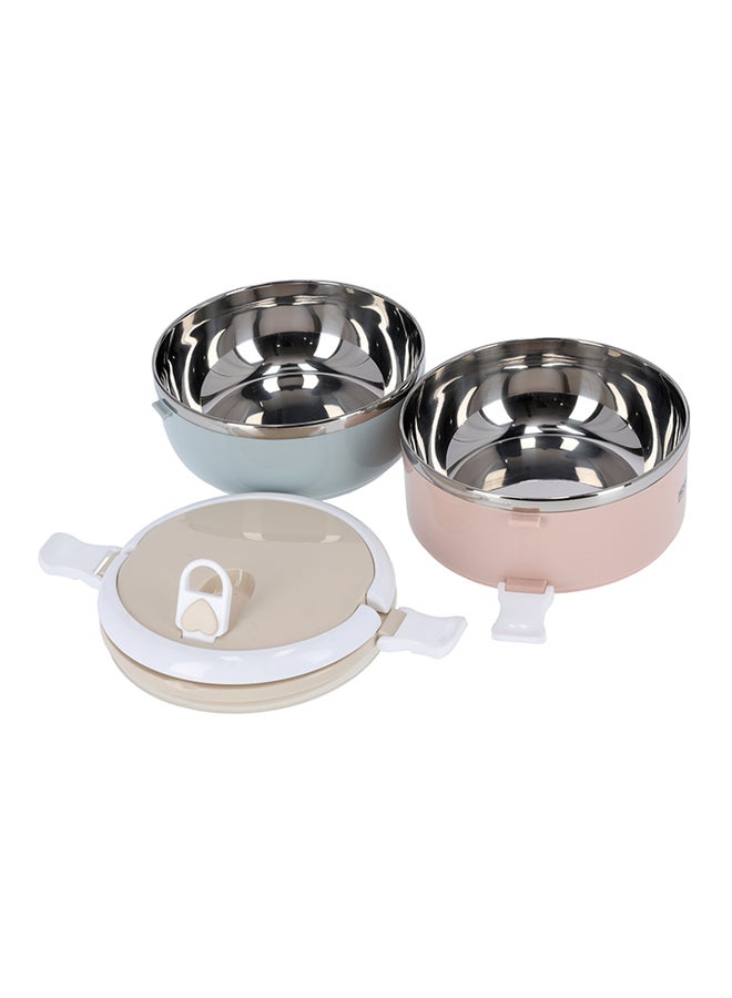 Royalford - Two Layer Round Lunch Box Beige/Pink/Blue 1400ml - Image 1