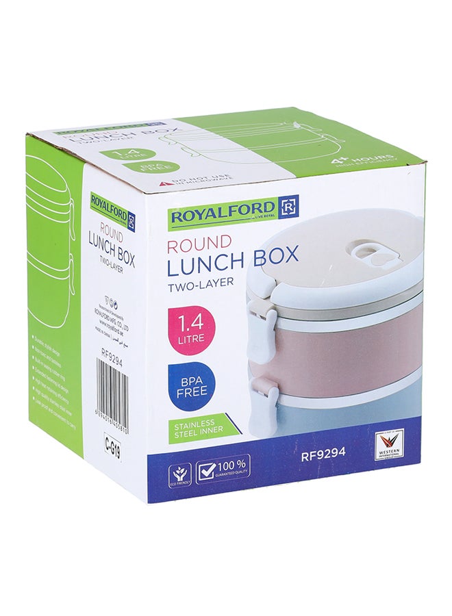 Royalford - Two Layer Round Lunch Box Beige/Pink/Blue 1400ml - Image 1