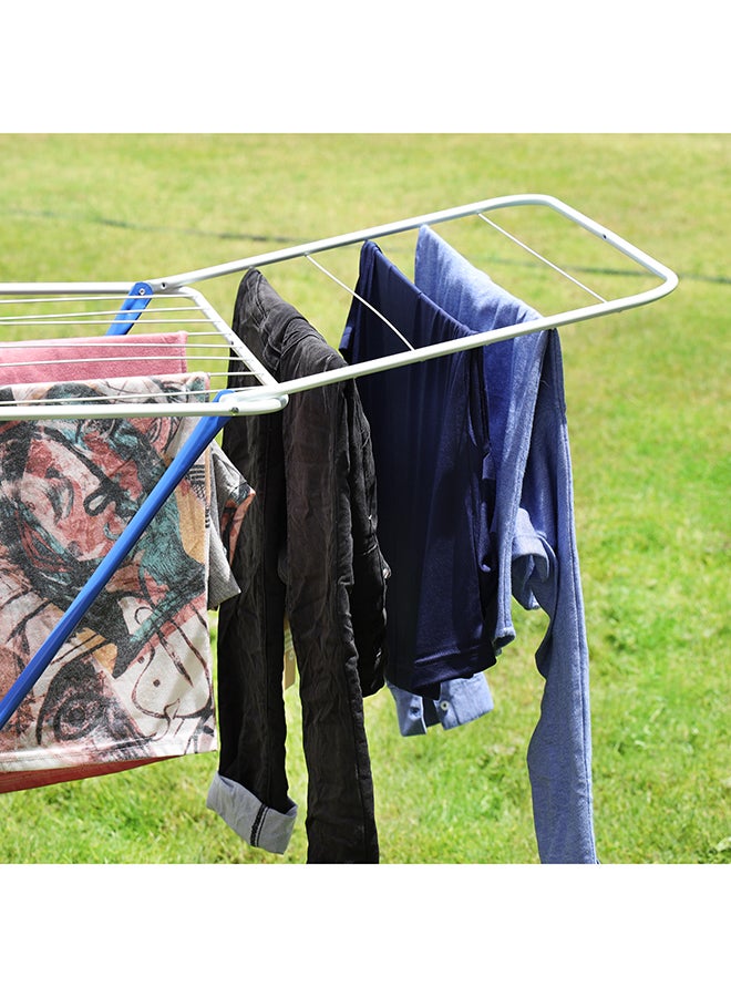 Royalford Versatile Multipurpose Adjustable Foldable Large Cloth Airer White Line/ Blue Boarder 180x55x105cm  - Image 5