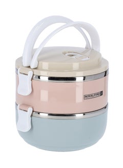 Two Layer Round Lunch Box Beige/Pink/Blue 1400ml