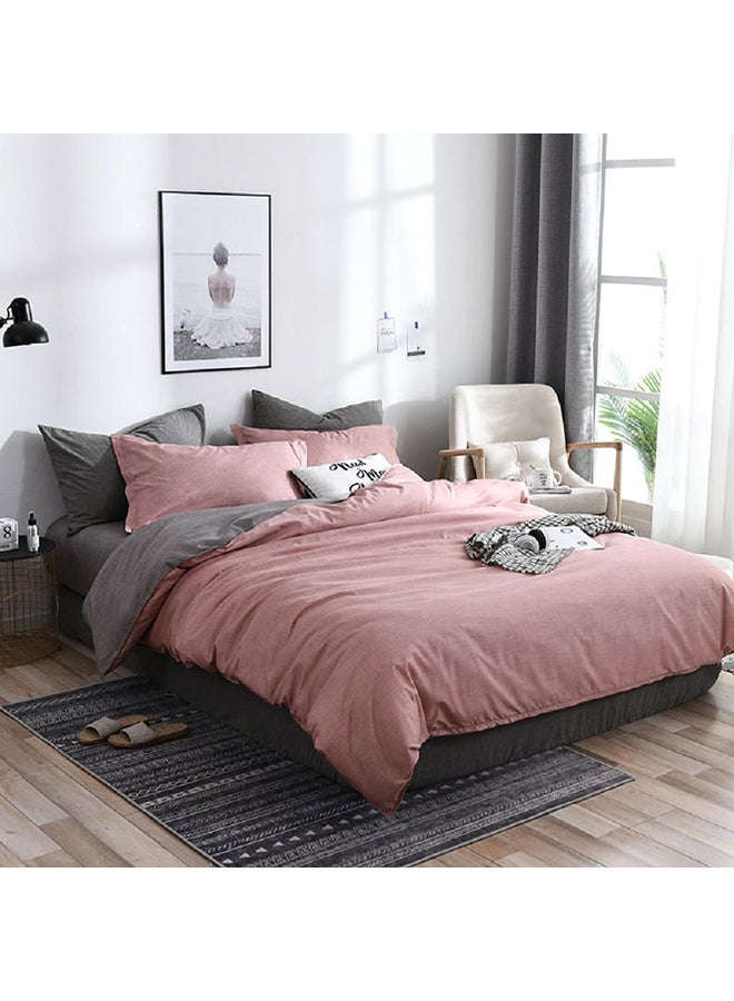 Sharpdo 4-Piece Single Size Luxurious Cotton And Soft Microfiber Comforter Set Microfiber Grey/Pink 220x240cm - Image 2