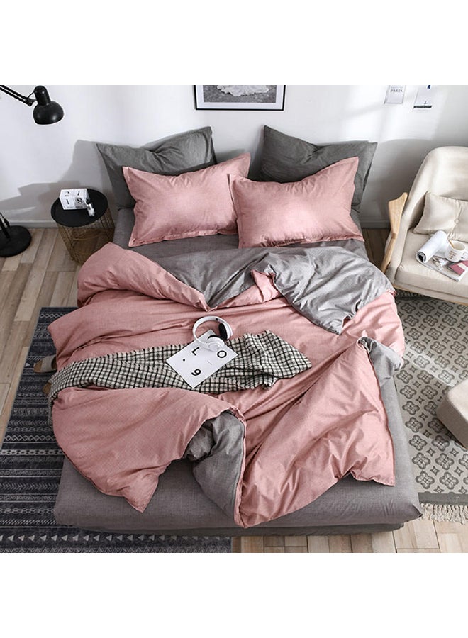Sharpdo 4-Piece Single Size Luxurious Cotton And Soft Microfiber Comforter Set Microfiber Grey/Pink 220x240cm - Image 3