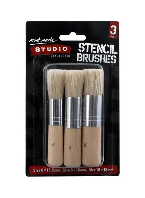 3-Piece Studio Stencil Brushes Brown/Silver