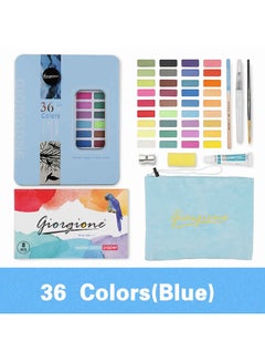 Generic 36 Colors Solid Watercolors Paints Set Pigment Drawing Painting With Water Brush Paintbrush Pencil Sponge Watercolor Paper For Artists Beginners Students Adults Blue  - Image 1