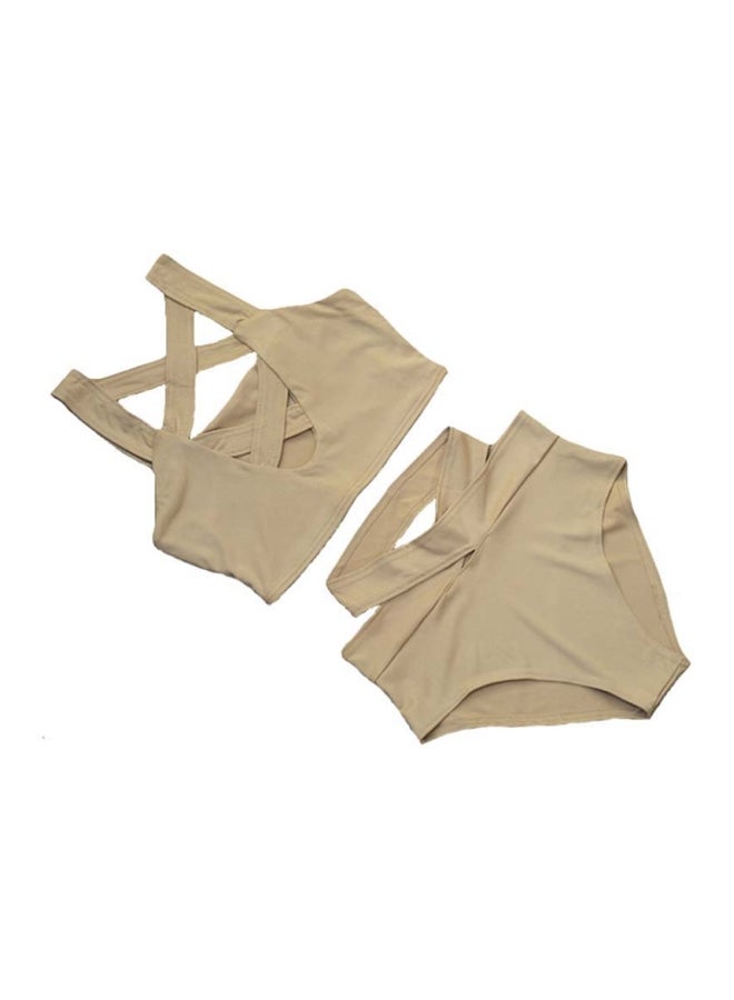 Solid Polyester Bikini Beige - Image 4