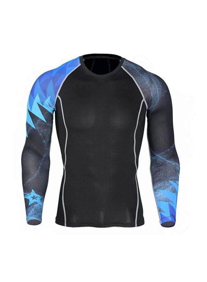 Printed Crew Neck T-Shirt Black/Blue - Image 1