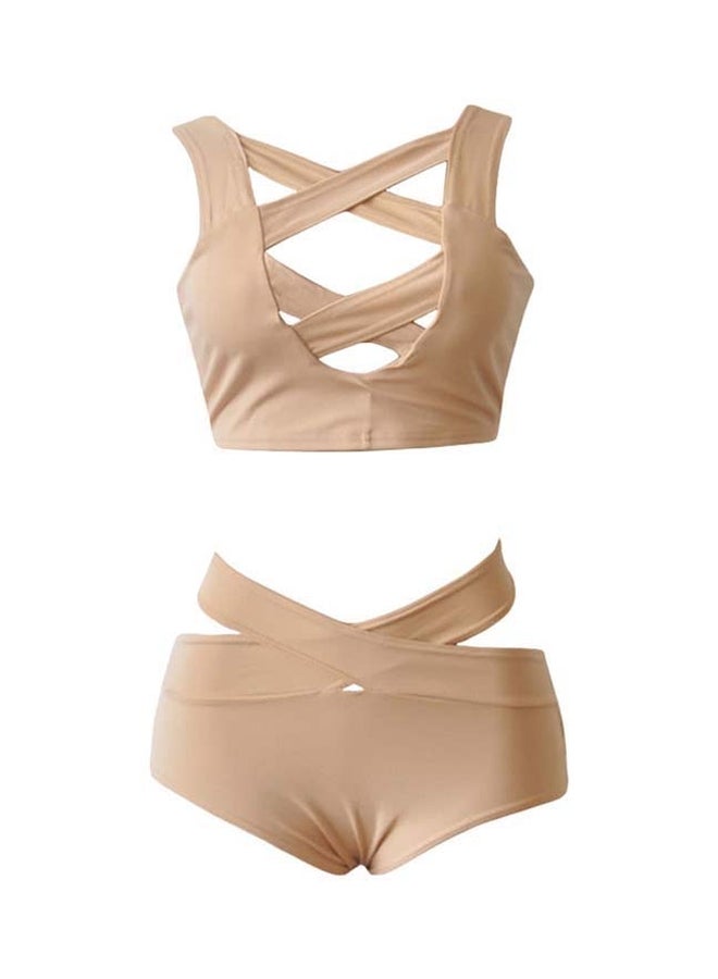 Solid Polyester Bikini Beige - Image 1