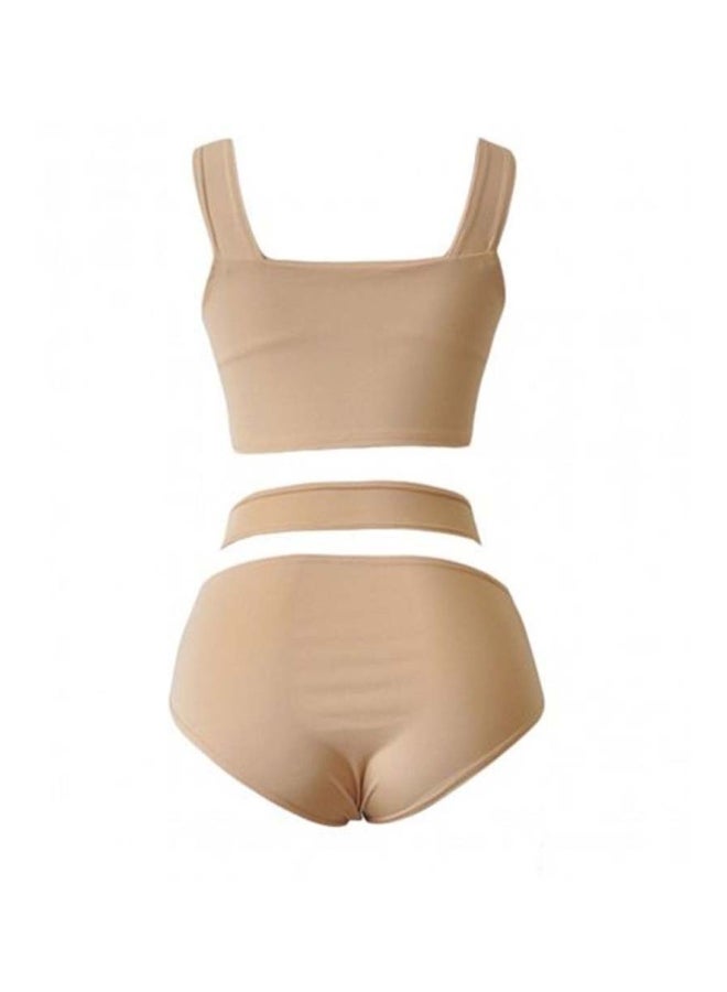 Solid Polyester Bikini Beige - Image 2