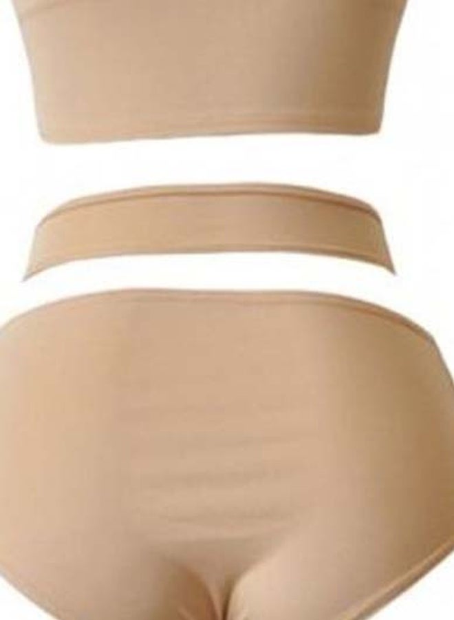 Solid Polyester Bikini Beige - Image 3