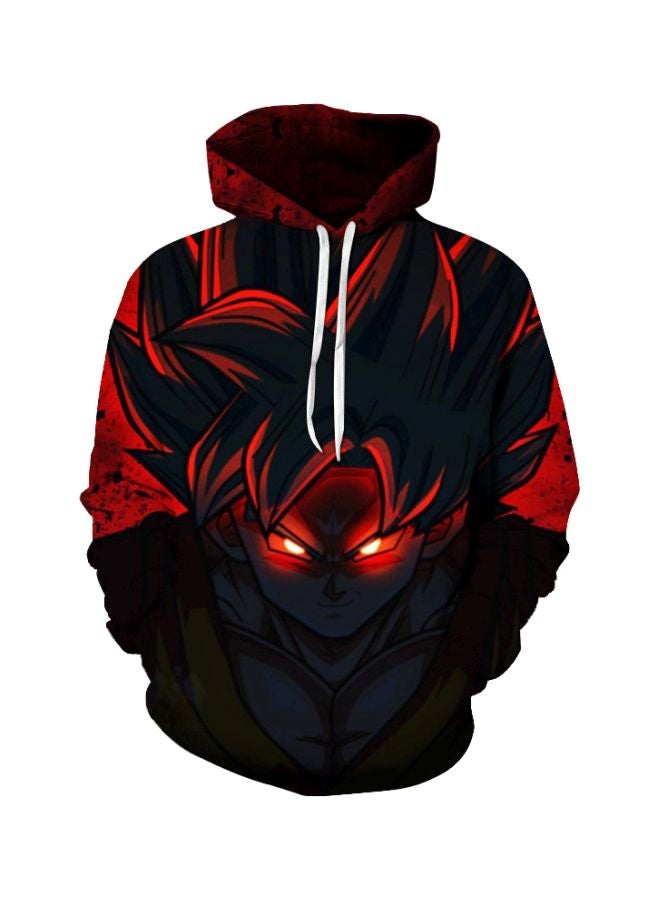 Printed Long Sleeve Hoodie Black/Red/Blue - Image 1