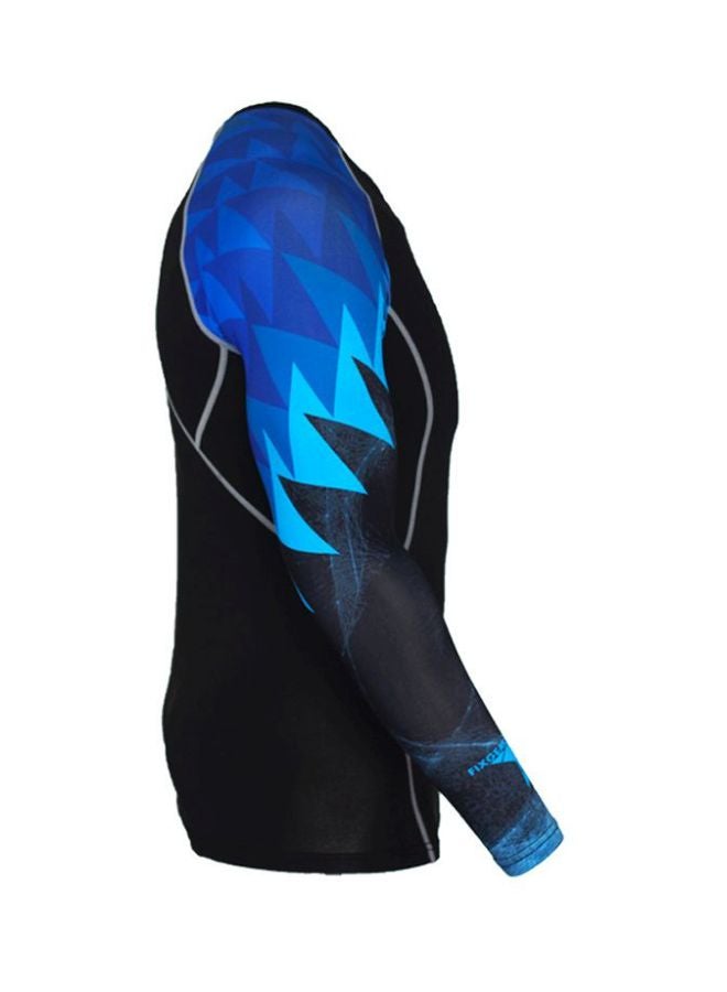 Printed Crew Neck T-Shirt Black/Blue - Image 3