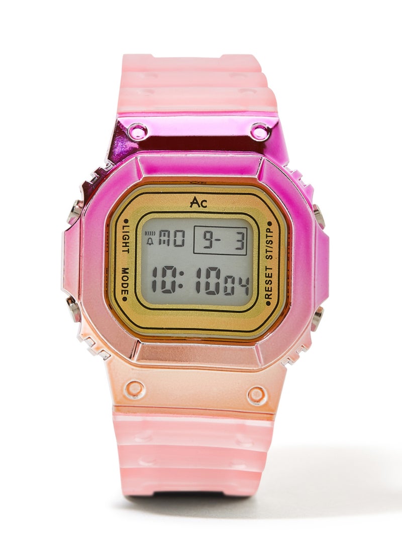 AC SPORTS Octagon Resin Digital Wrist Watch X37 - 36 mm - Pink  - Image 1