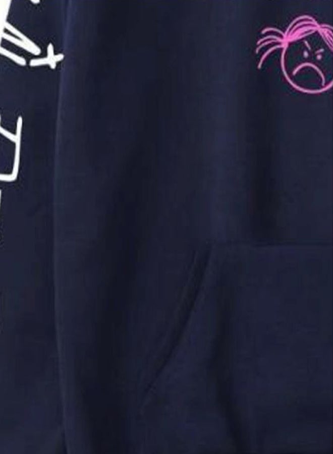 Printed Cotton Hooded Sweatshirt Blue/White/Pink - Image 3