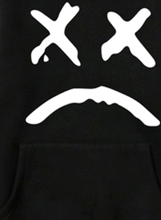 Printed Cotton Hooded Sweatshirt Black/White - Image 3