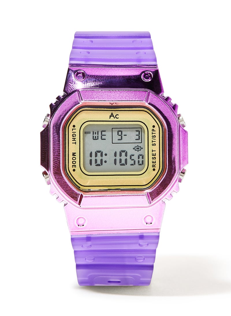 AC SPORTS Octagon Resin Digital Wrist Watch X39 - 36 mm - Purple  - Image 1