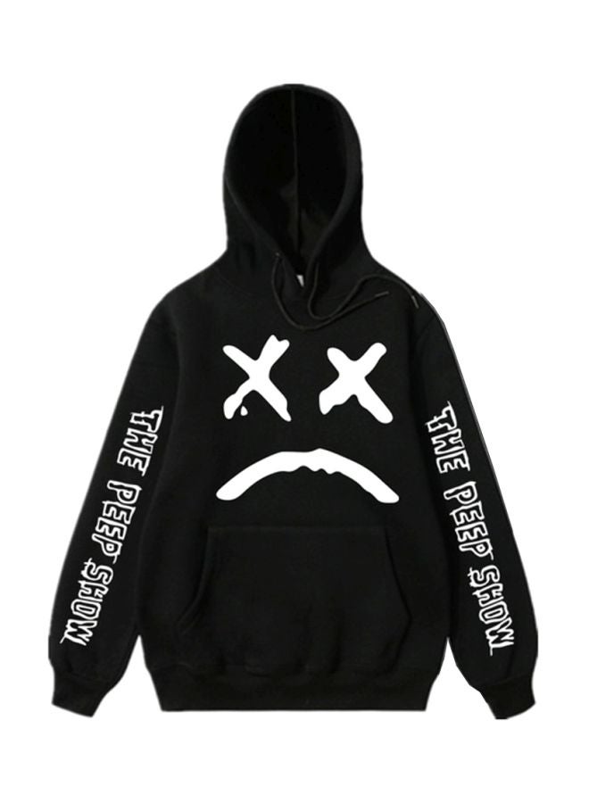 Printed Cotton Hooded Sweatshirt Black/White - Image 1