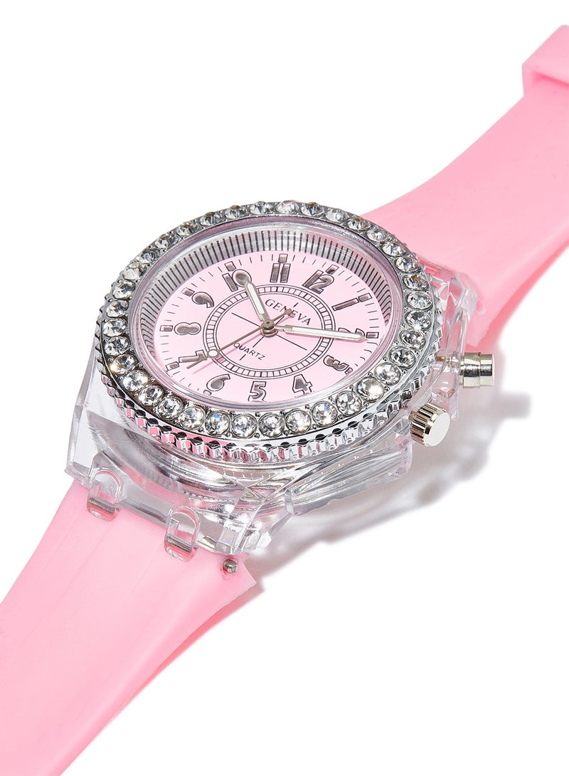 Geneva - Girls' Round Rubber Analog Wrist Watch G04 - 36 mm - Pink - Image 1
