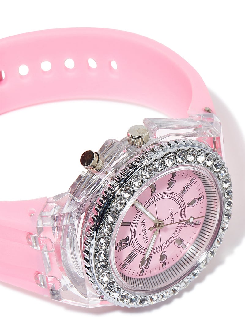 Geneva - Girls' Round Rubber Analog Wrist Watch G04 - 36 mm - Pink - Image 1