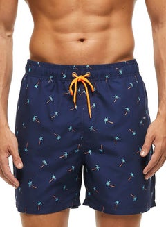Palm Tree Printed Polyester Beach Shorts Blue/Orange/Green