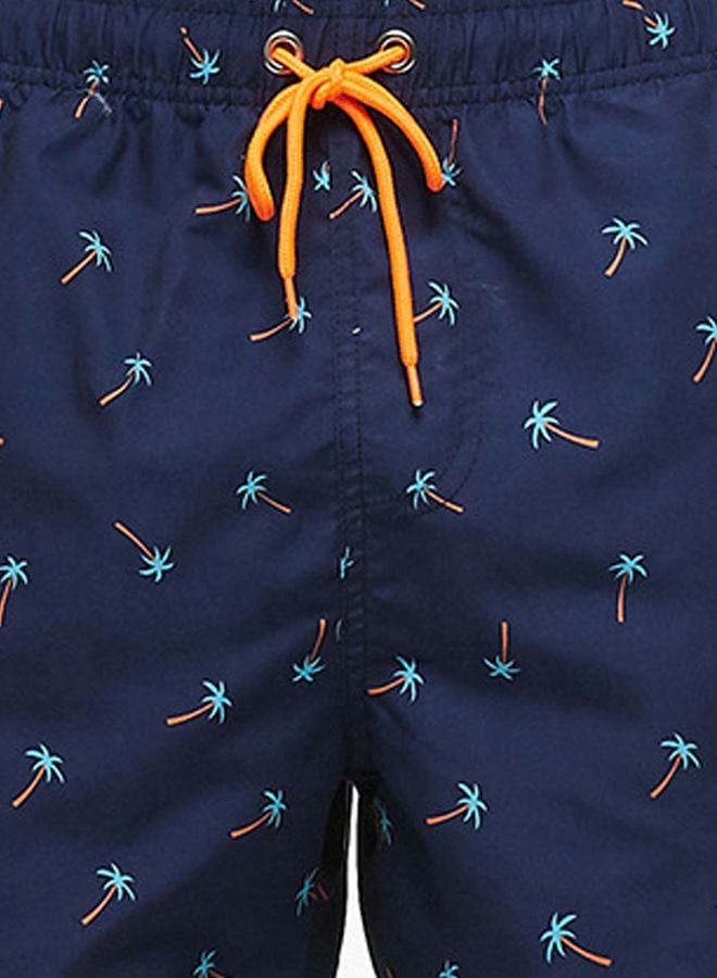 Generic - Palm Tree Printed Polyester Beach Shorts Blue/Orange/Green - Image 1