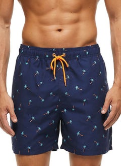 Palm Tree Printed Polyester Beach Shorts Blue/Orange/Green