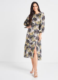 All-Over Print Midi Dress Black