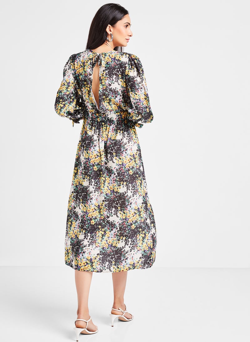 QUZU - All-Over Print Midi Dress Black - Image 1