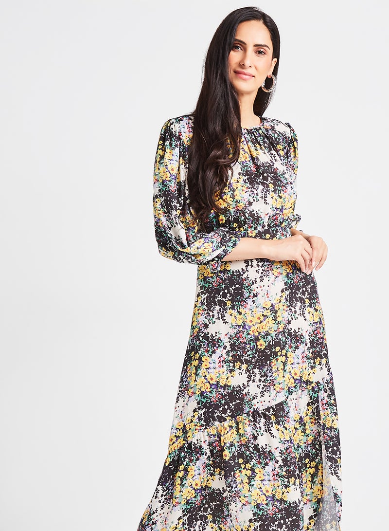 QUZU - All-Over Print Midi Dress Black - Image 1