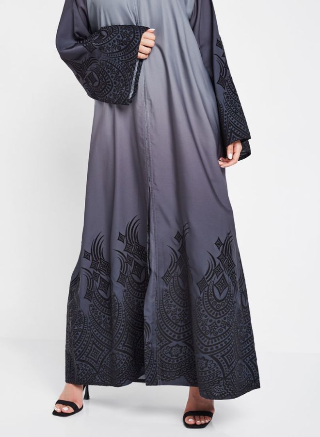 Bousni Applique V-Neck Abaya Grey/Black - Image 3