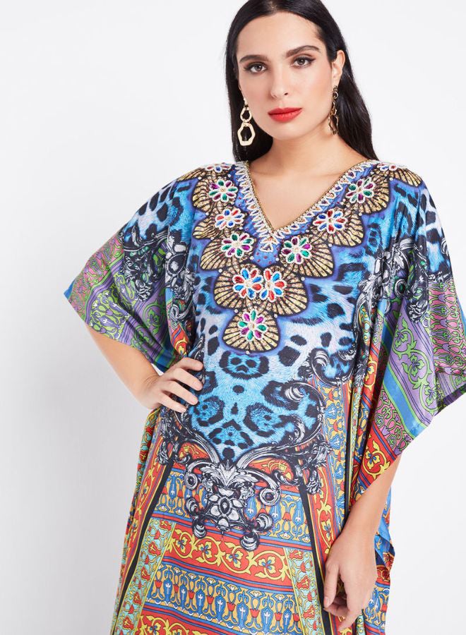 ZYLIST - Crystal Batwing Sleeve Printed Kaftan Multicolour - Image 1