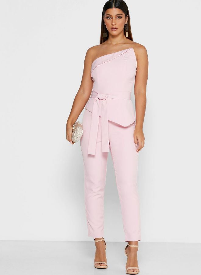 lavish alice - Tie Waist Bandeau Jumpsuit Light Pink - Image 1