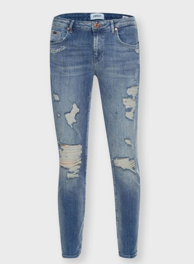 ONLY - Ripped Skinny Fit Casual Jeans Blue - Image 1