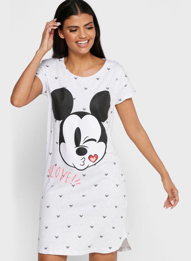 Love Graphic Printed Nightdress White/Grey/Black - v1596693695/N38173226V_1