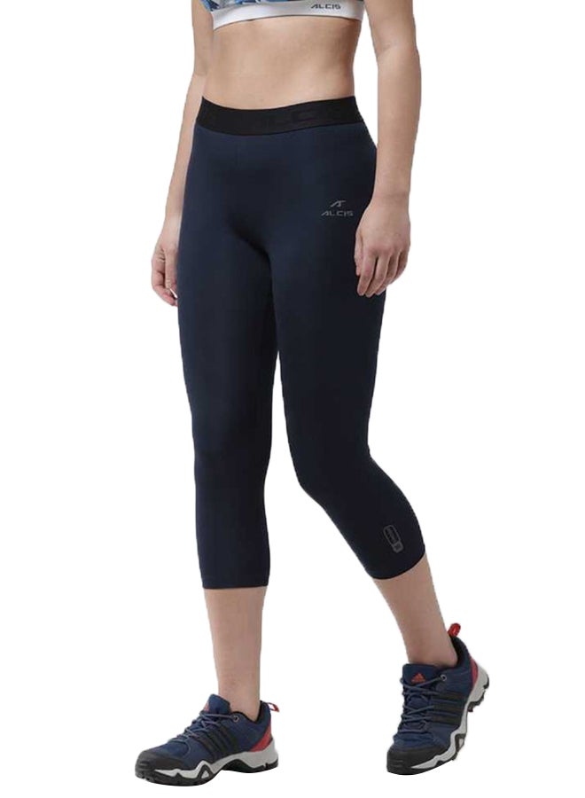 ALCIS - Solid Cropped Tights Leggings Navy Blue - Image 1