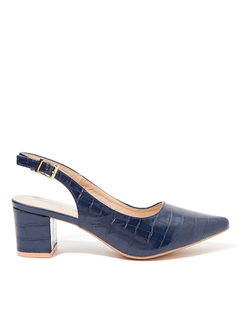 Textured Block Heel Slingbacks Navy