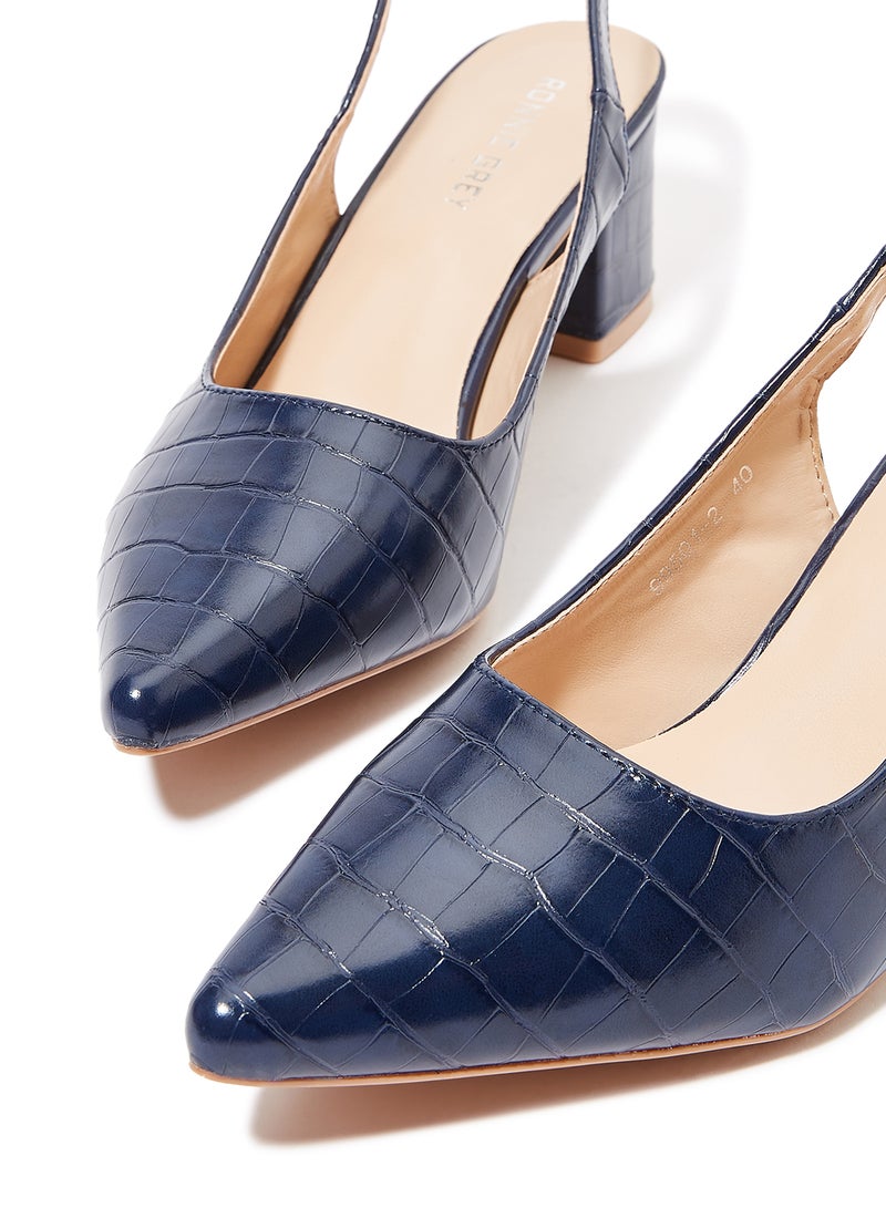 Textured Block Heel Slingbacks Navy