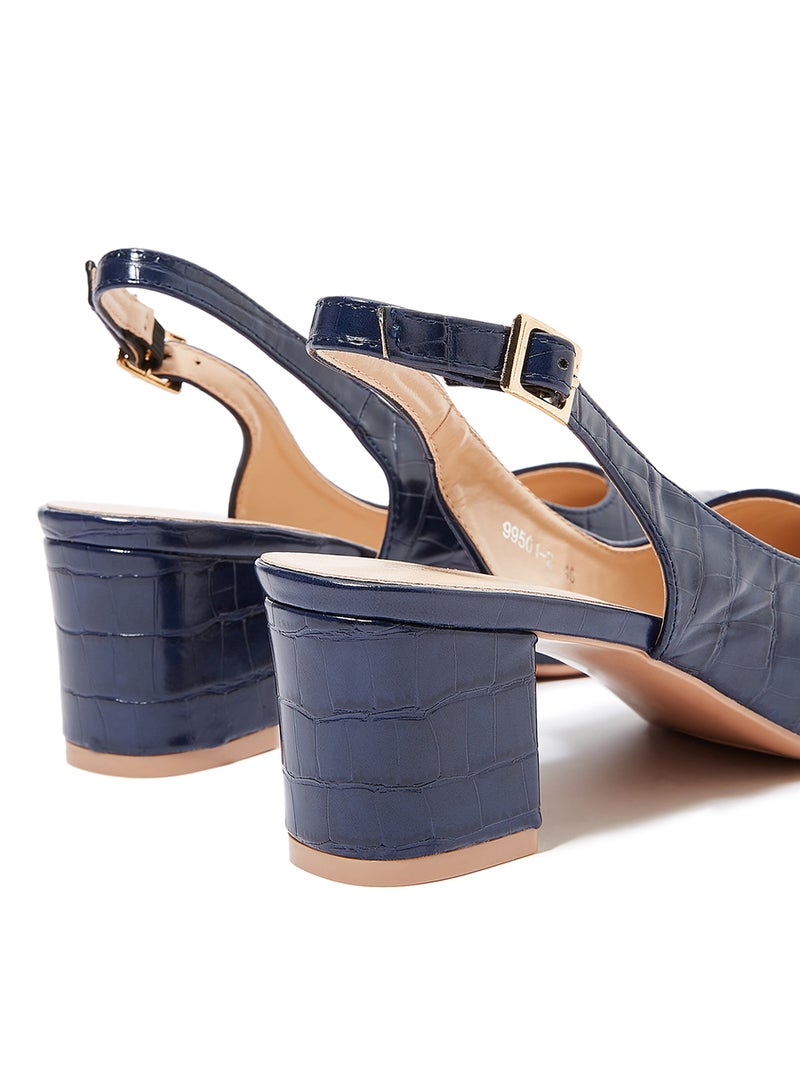 Textured Block Heel Slingbacks Navy