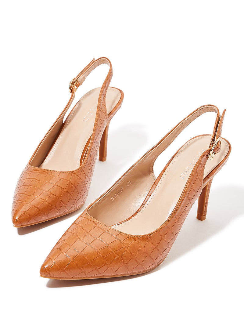 Textured Slingbacks Camel