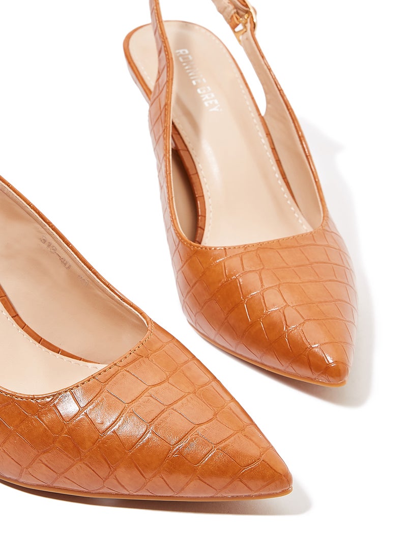 Textured Slingbacks Camel