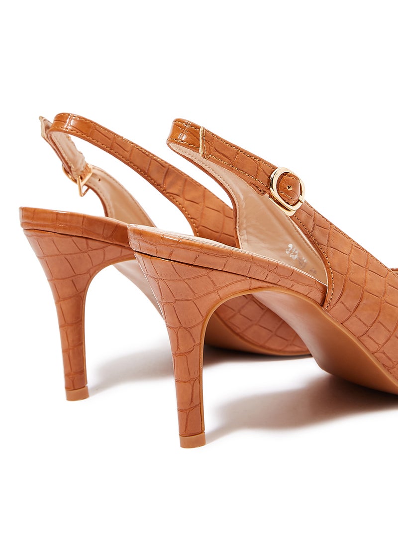 Textured Slingbacks Camel