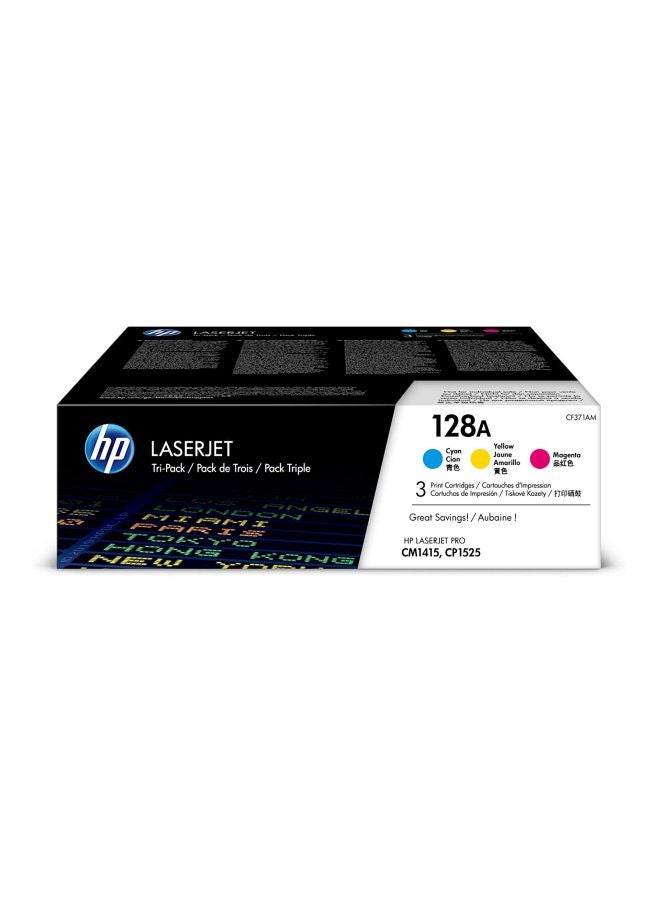HP - 3-Piece 128A Toner Cartridges Set Cyan/Yellow/Magenta - Image 1