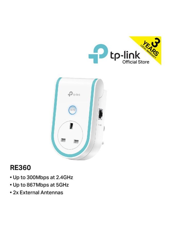 TP-LINK - AC1200 Wi-Fi Range Extender With AC Passthrough 4.9 x 2.8 x 3.0inch White/Blue - Image 1