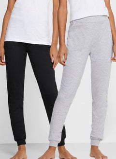 2-Piece Drawstring Pattern Sweatpants Set Black/Grey