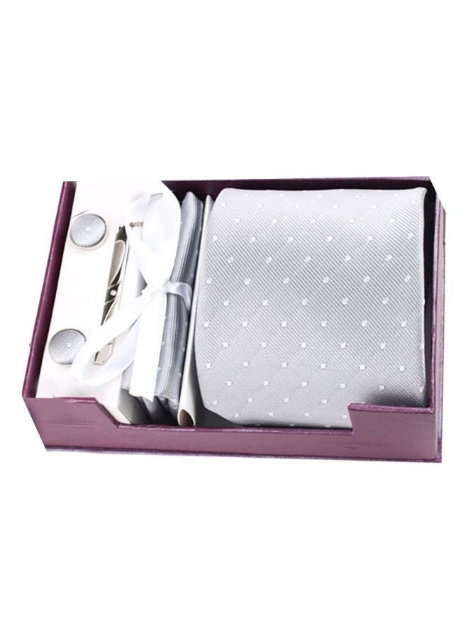 جوي شيك طقم ربطة عنق بتصميم منقط مع أزرار أكمام القمصان رمادي/أبيض - Image 1